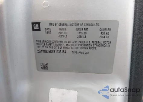 2011 Chevrolet Impala Lt из США, поврежденный, VIN 2G1WG5EK6B1133164